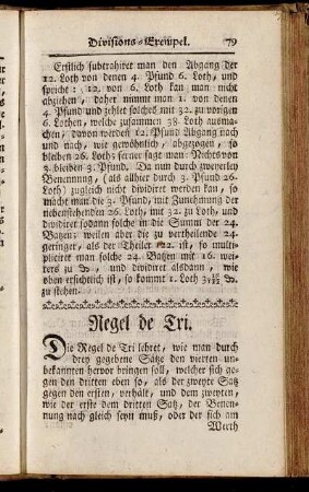 Regel de Tri. - Probe über die Regel de Tri.
