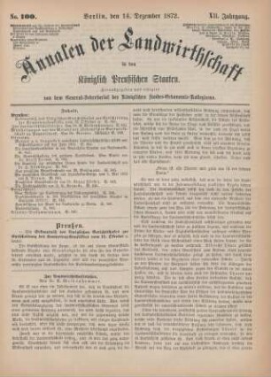 No. 100. Berlin, den 14. Dezember 1872. XII. Jahrgang.