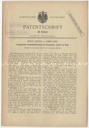 Patentschrift einer Klemmuffenkupplung mit anzugskeilen parallel zu Welle, Patent-Nr. 39421