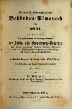 Weimarisch-Schwarzburgischer Behörden-Almanach für 1851