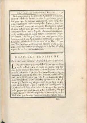 Chapitre Troisie'me. De la Décoration extérieure du principal corps de Bâtiment.