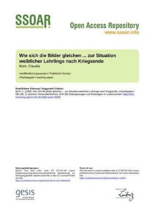 Wie sich die Bilder gleichen ... zur Situation weiblicher Lehrlinge nach Kriegsende