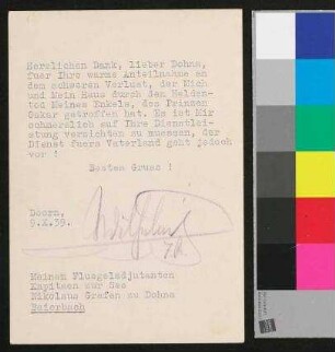 Postkarte von [Haus] Doorn, 09.10.1939