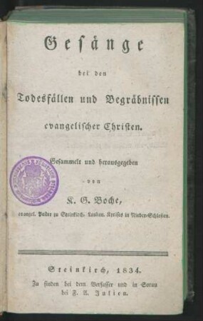 Gesänge bei den Todesfällen und Begräbnissen evangelischer Christen