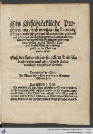 Ein Erschröckliche Propheceyung vnd weyssagung ...