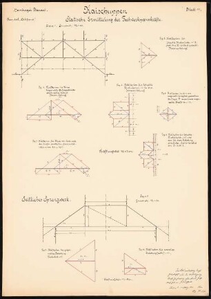 Hafenanlage, Danzig-Neufahrwasser Schinkelwettbewerb 1914: Kaischuppen (Hamburger Bauart): Statische Ermittlung der Fachwerkspannkräfte. Kräftepläne