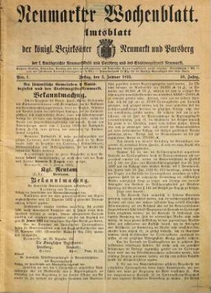 Neumarkter Wochenblatt : nationale Tageszeitung für die südwestliche Oberpfalz ; ältestes Heimatblatt ; Neumarkter Volkszeitung. 1893 = Jg. 58