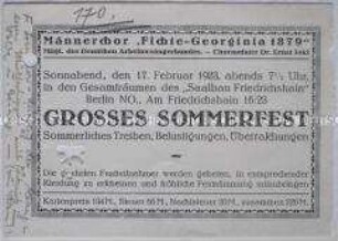 Eintrittskarte zum Sommerfest des Männerchores "Fichte-Georginia 1879"