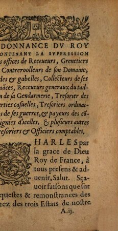 Ordonnance du roy contenant la suppression des offices des receveurs ...