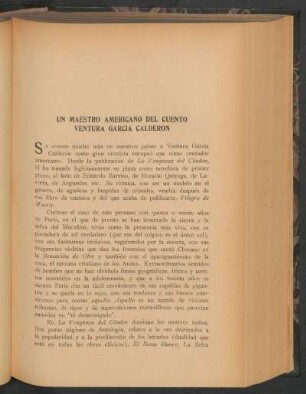 Un maestro americano del cuento Ventura García Calderón