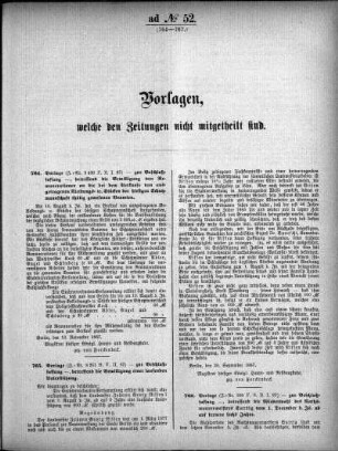 Anlage: ad No.52. (764-767.), Vorlagen, welche den Zeitungen nicht mitgeteilt sind