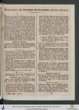 Genealogie des souverainen Großherzoglichen Hauses Baden.