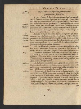 Membrum Primum. In quo variae de Baptismo super mortuis proponuntur sententiae