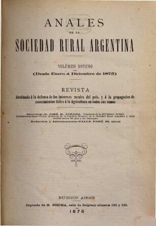 Anales de la Sociedad Rural Argentina : revista pastoril y agrícola. 9, 9. 1875