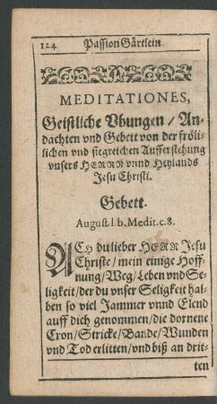 Meditationes, Geistliche Ubungen/ Andachten und Gebett von der frölichen und siegreichen Aufferstehung ... Jesu Christi.