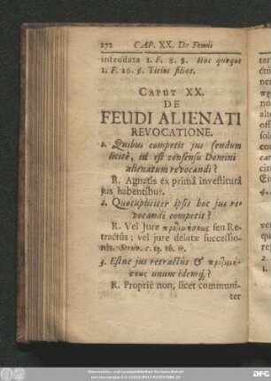 Caput XX. De Feudi Alienati Revocatione.