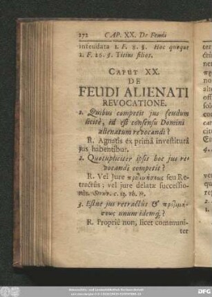 Caput XX. De Feudi Alienati Revocatione.