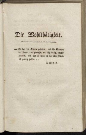 Die Wohlthätigkeit.