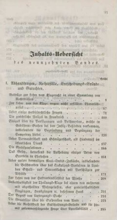 Inhalts-Uebersicht des neunzehnten Bandes