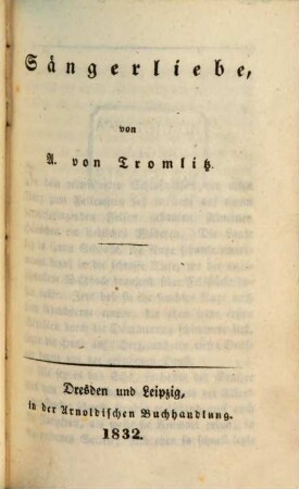 Sämmtliche Schriften von A. von Tromlitz, 27. Sängerliebe