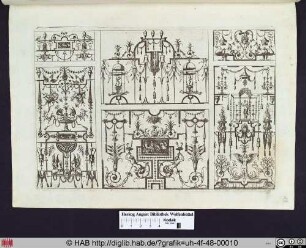 Grotesken, ornamentale Verzierungen, verschiedene Tiere und figürliche Darstellungen.