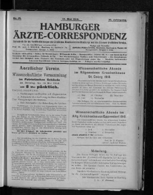No. 19. 12. Mai 1918. 21. Jahrgang.