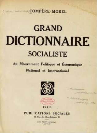 Grand dictionnaire socialiste du mouvement politique et économique national et international