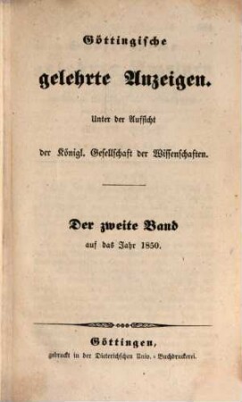 Göttingische gelehrte Anzeigen : unter Aufsicht d. Akademie der Wissenschaften. [112.] 1850, 2