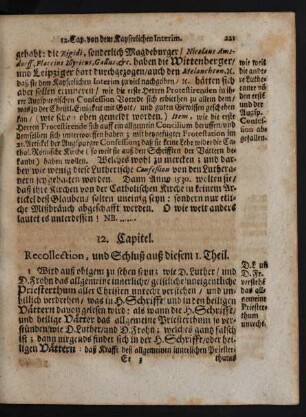 12. Capitel. Recollection, und Schluß auß diesem 1. Theil.