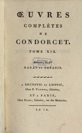 Oeuvres complètes de Condorcet, 19