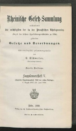 Supplementheft, 5 = Supplement 8 der 1. Auflage: 6. August 1887 - 22. Juni 1889