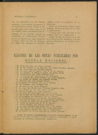 Algunas de loas obras publicadas por Novela Nacional