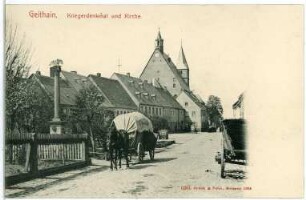 Geithain. Kirche, Kriegerdenkmal, Pferd m. Planwagen