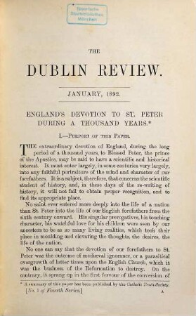 Dublin review : a quarterly and critical journal. 1892 = Vol. 110