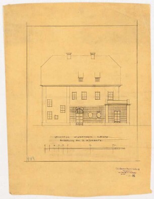 Landhaus Wolf Wertheim, Berlin-Kladow: Aufriss Rückseite 1:100, Variante