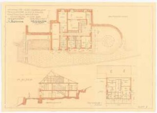 Haus Schlemmer, Heidelberg-Ziegelhausen: (Lichtpause von Inv.Nr. 35537): EG, OG 2Grundrisse, Querschnitt 1:100
