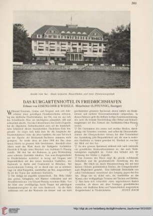 Das Kurgartenhotel in Friedrichshafen : Erbaut von Eisenlohr & Weigle. Mittarbeiter O. Pfennig, Stuttgart