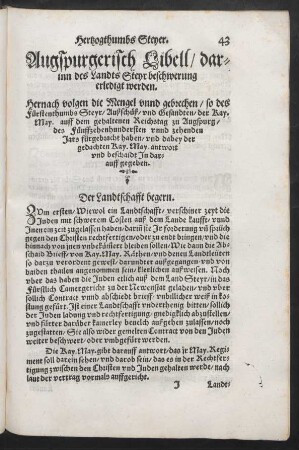 Augspurgerisch Libell/ darinn des Landts Steyr beschwerung erledigt werden.