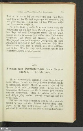 XII. Formen zum Vervielfältigen eines Gegenstandes. - Leimformen