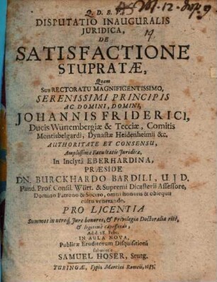 Diss. inaug. iur. de satisfactione stupratae