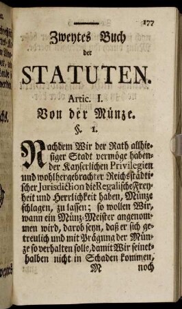 Artic. I. Von der Münze. - Artic. XXX. Wie einem des andern Looß zu brauen erlaubet.