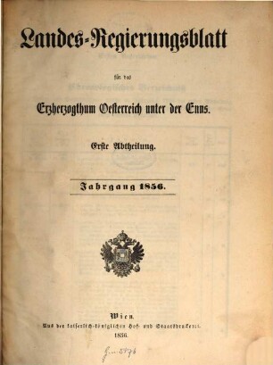 Landes-Regierungsblatt für das Erzherzogthum Oesterreich unter der Enns. 1856, 1856
