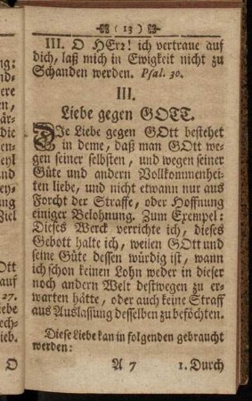 III. Liebe gegen Gott.