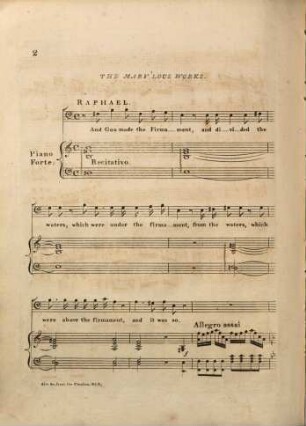 Twelve Pieces, FROM Haydn's Sacred Oratorio OF THE CREATION, adapted for Voices and Piano Forte, (from the Original Score.) BY MUZIO CLEMENTI. ... N.o (3)