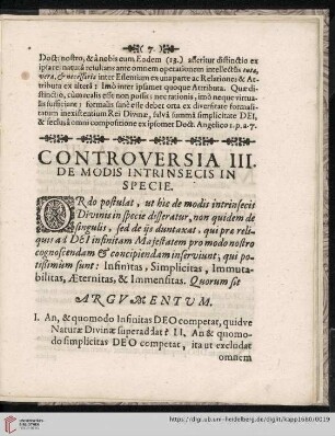 Controversia III: De Modis intrinsecis in Specie