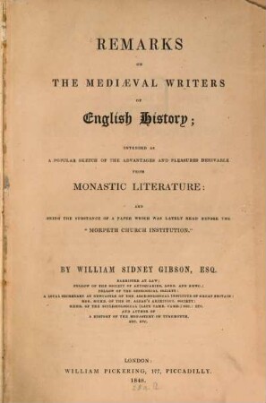 Remarks on the mediaeval writers of English history
