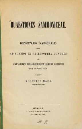 Quaestiones Sammoniceae : Diss. inaug.