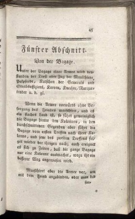 Fünfter Abschnitt. Von der Bagage.