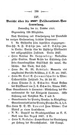 157. Bericht über die 380ste Deliberations-Versammlung.
