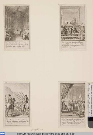 Oben links: Der Congress erklärt die 13 vereinigten Staaten von Nord-America für independent am 4ten July 1776